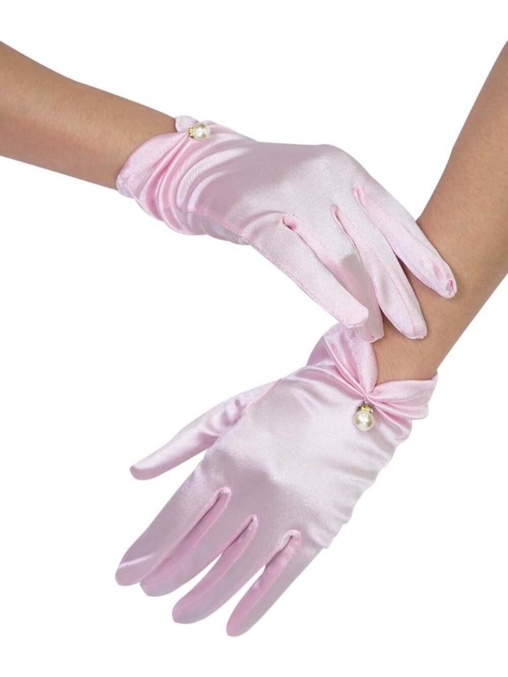 Women's Pink Satin 100% Nylon Short Satin Wedding Tulle Tea Party Gloves